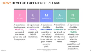 Designing Customer Centered AI Experiences
starmer@gmail.com
29 August 2018
HOW? DEVELOP EXPERIENCE PILLARS
26
NIMBLE
AUTH...
