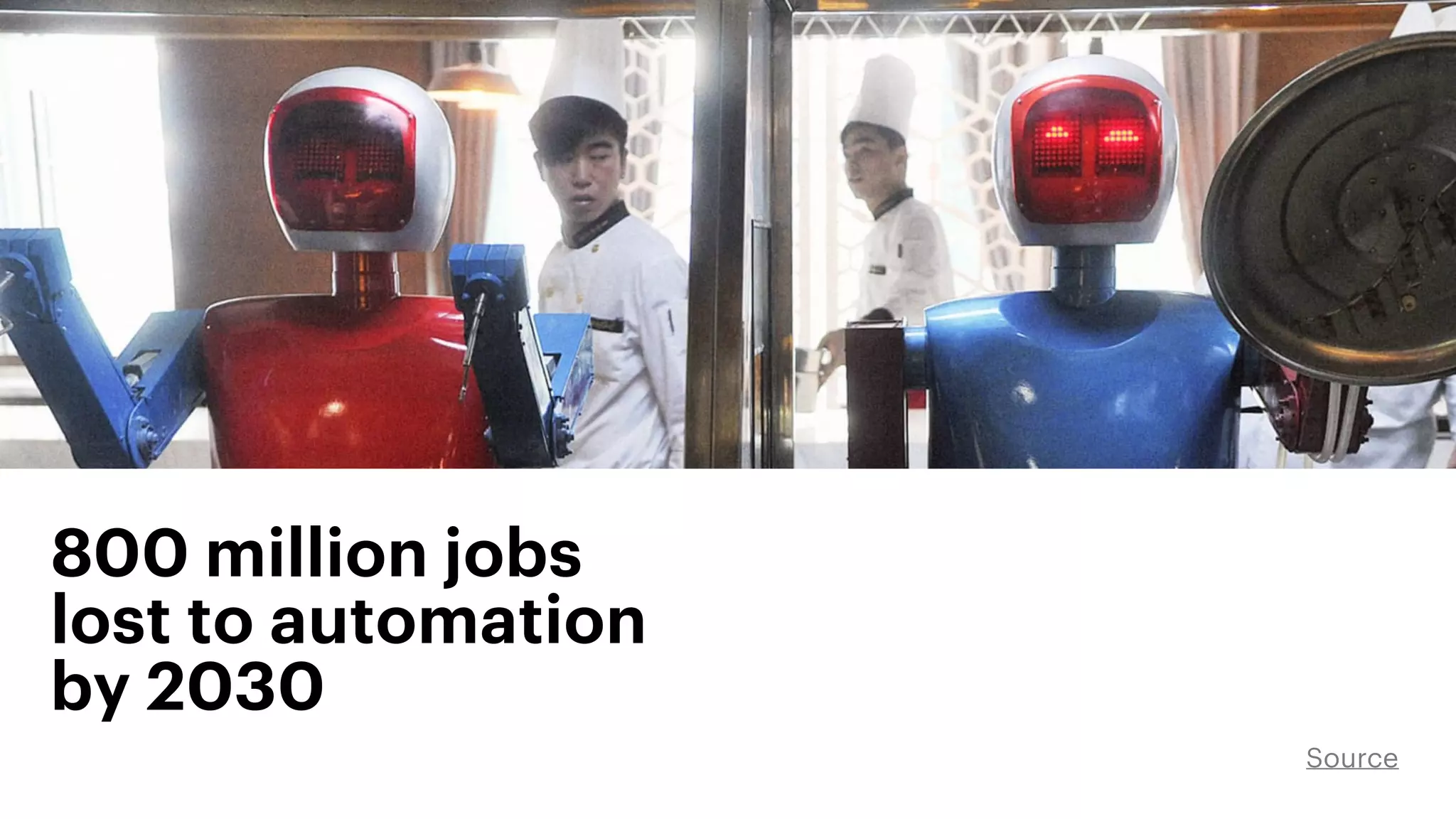 800 million jobs
lost to automation
by 2030
Source
 