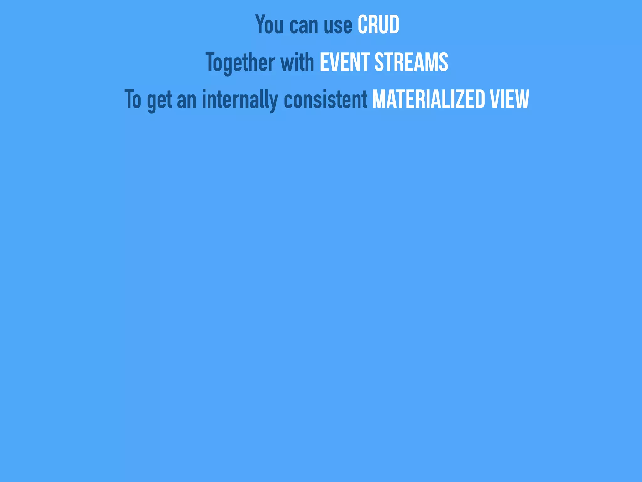 You can use CRUD
Together with Event Streams
To get an internally consistent Materialized View
 