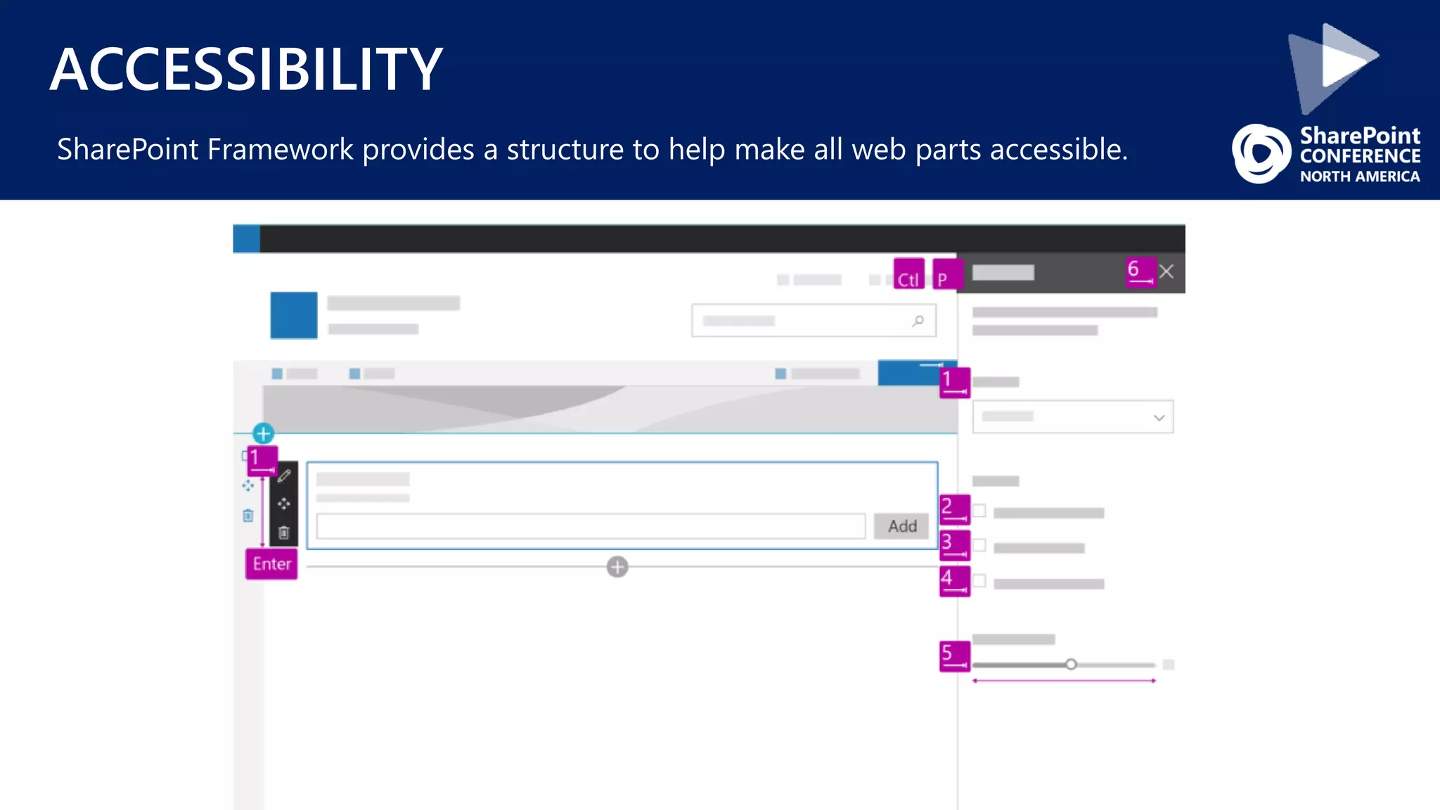 ACCESSIBILITY
SharePoint Framework provides a structure to help make all web parts accessible.
 
