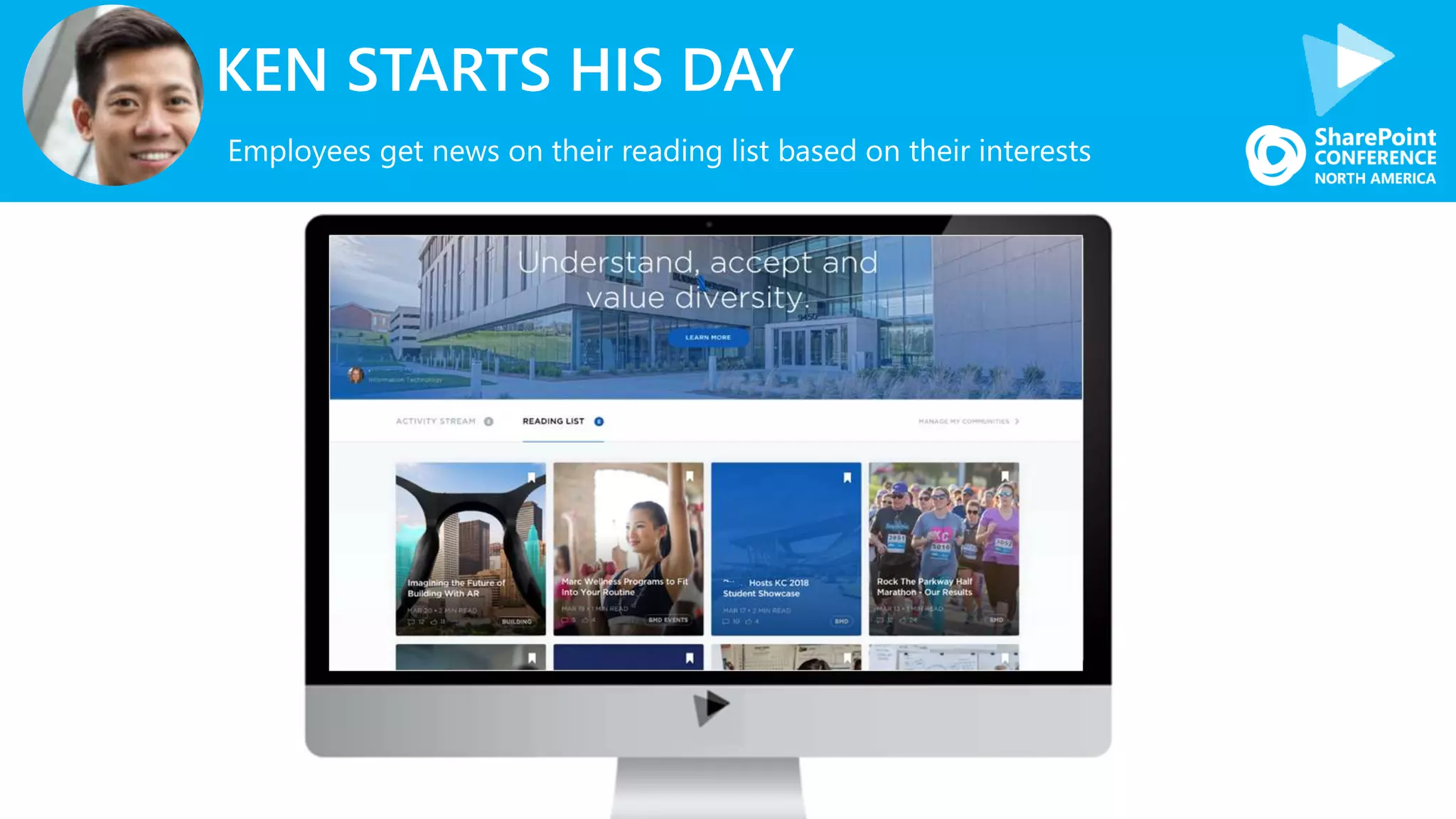 KEN STARTS HIS DAY
Employees get news on their reading list based on their interests
 