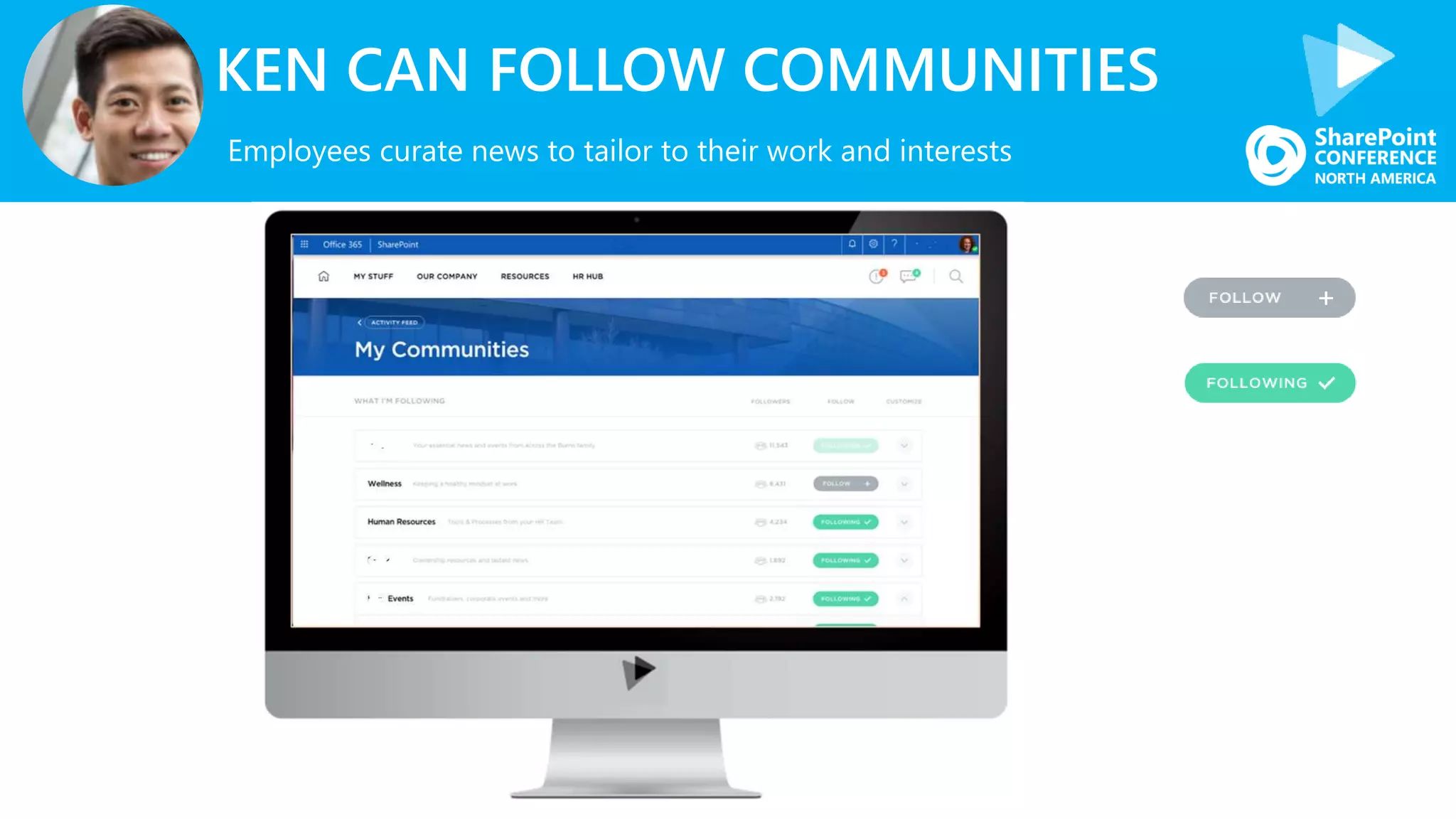 KEN CAN FOLLOW COMMUNITIES
Employees curate news to tailor to their work and interests
 