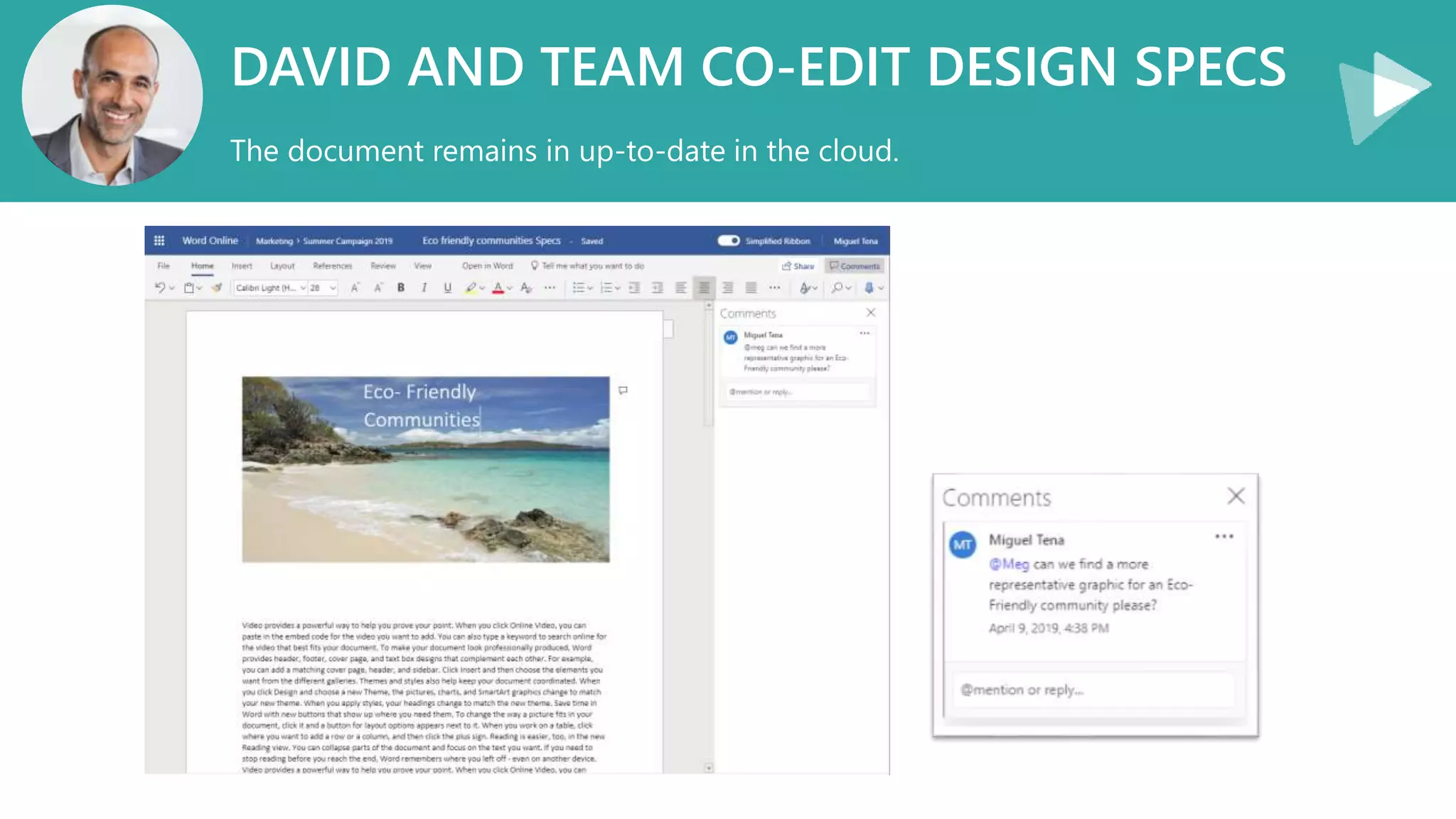 DAVID AND TEAM CO-EDIT DESIGN SPECS
The document remains in up-to-date in the cloud.
 