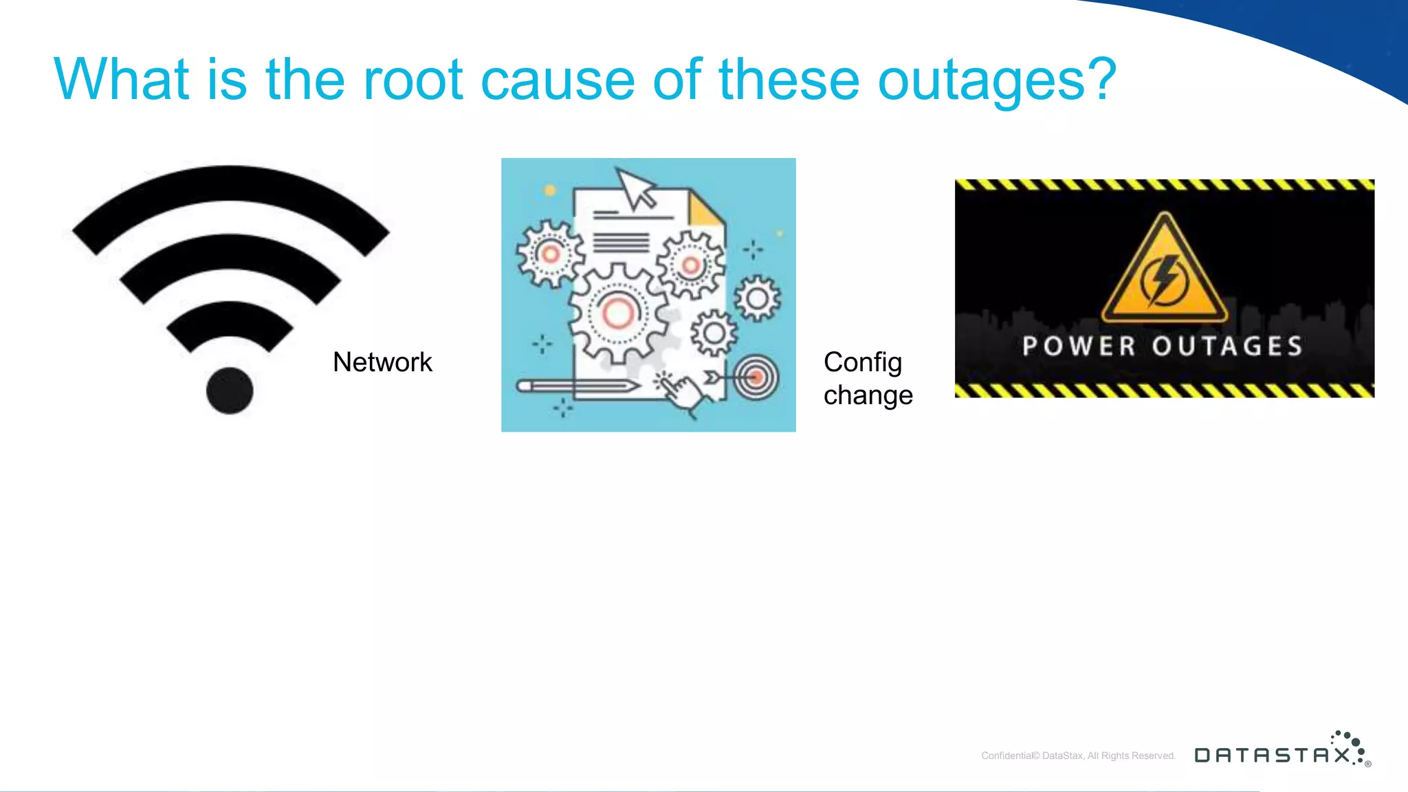 © DataStax, All Rights Reserved.ConfidentialConfidential© DataStax, All Rights Reserved. What is the root cause of these outages? Network Config change 