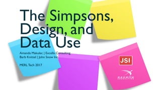 The Simpsons,
Design, and
Data UseAmanda Makulec | Excella Consulting
Barb Knittel | John Snow Inc.
MERLTech 2017
Featuring work
funded by
 