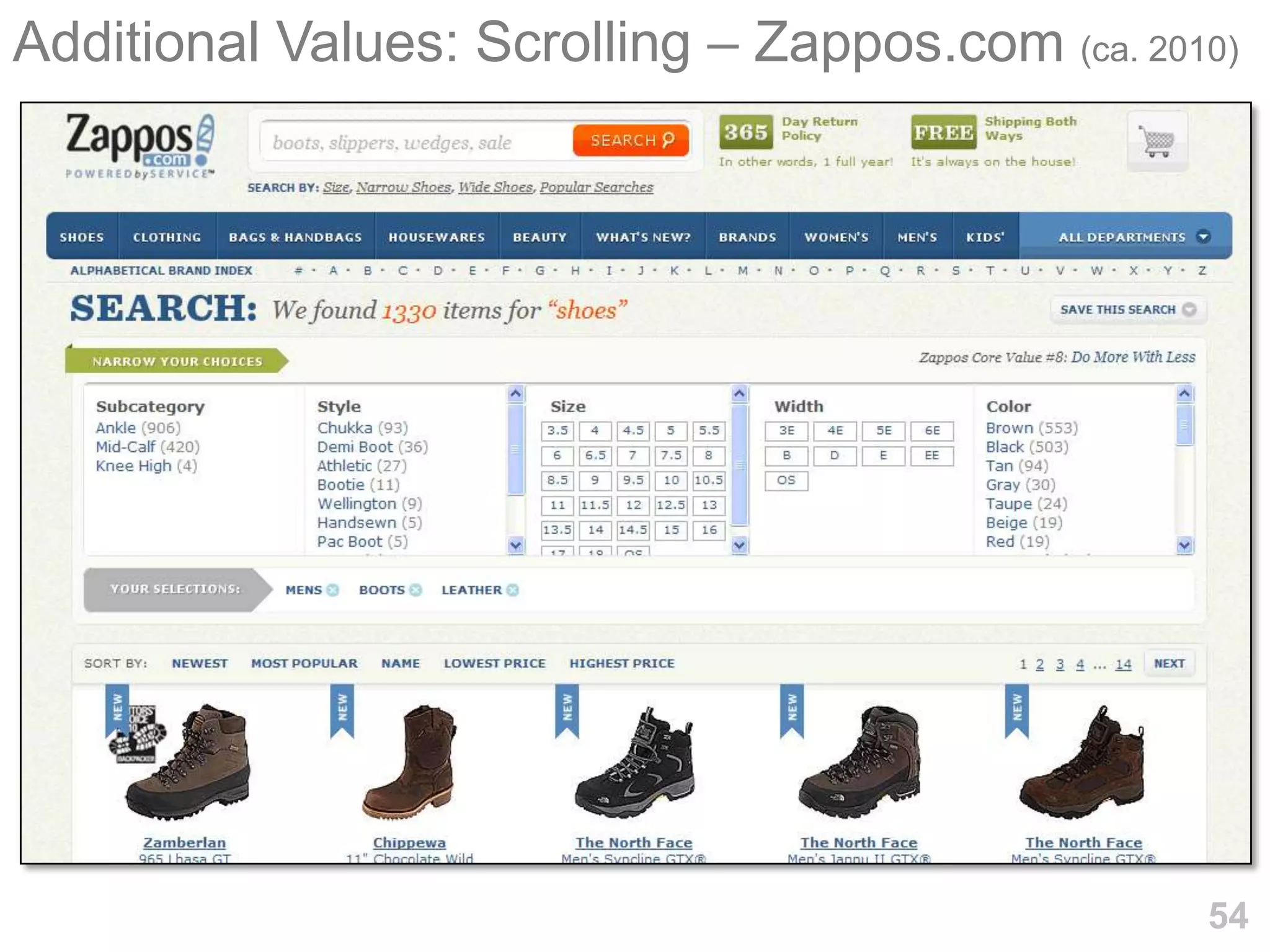 Additional Values: Scrolling – Zappos.com (ca. 2010)




                                                  54
 