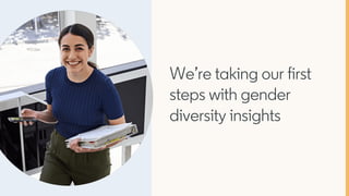 We’re taking our first
steps with gender
diversity insights
 