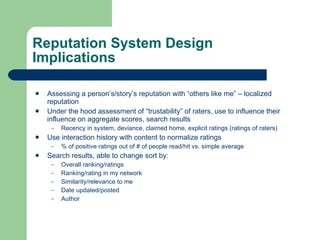 Reputation System Design Options Designing for (Local) Community | PPT