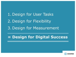 = Design for Digital Success
1. Design for User Tasks
2. Design for Flexibility
3. Design for Measurement
 