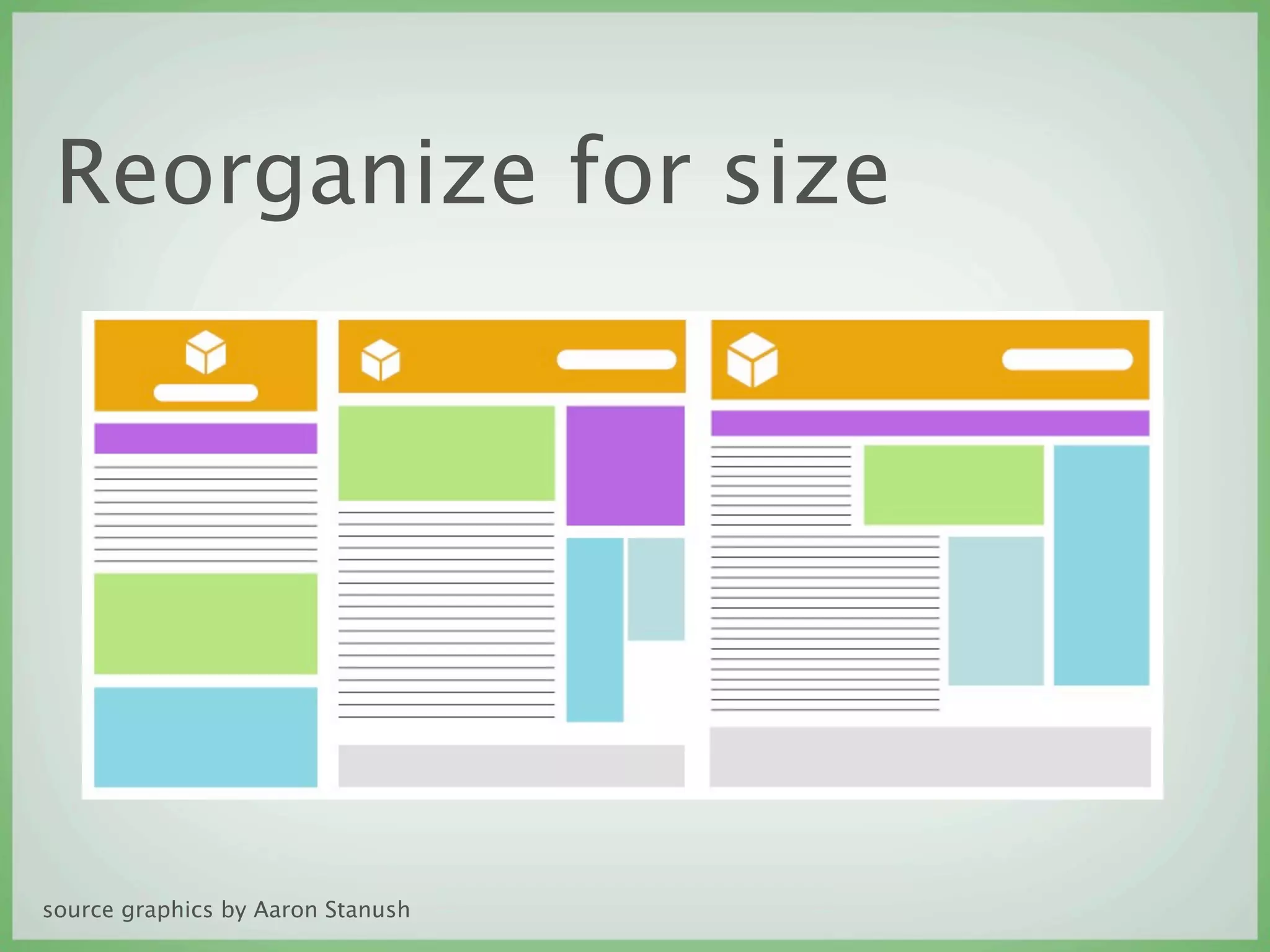 Reorganize for size




source graphics by Aaron Stanush
 