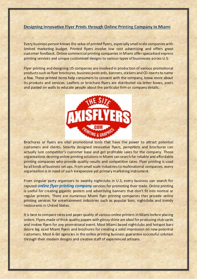 designing innovative flyer prints through online printing company in flyer printing company miami
