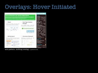 Overlays: Hover Initiated




anti-pattern. shifting overlay. ui-patterns.com
 