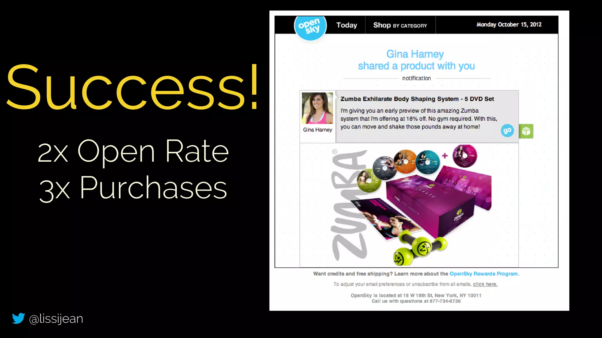 @lissijean
Success!
2x Open Rate
3x Purchases
 