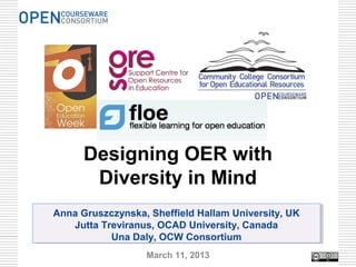 Designing OER with
       Diversity in Mind
Anna Gruszczynska, Sheffield Hallam University, UK
Anna Gruszczynska, Sheffiel...