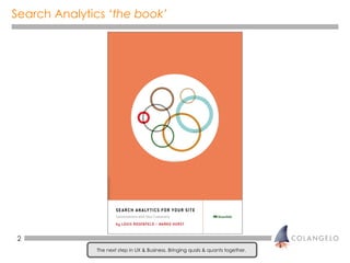 Search Analytics  ‘the book’ The next step in UX & Business. Bringing quals & quants together.  
