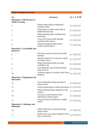 DESIGNING RATING SCALE, QUESTIONNAIRE, INTERVIEW SCHEDULE IN A GIVEN A ...