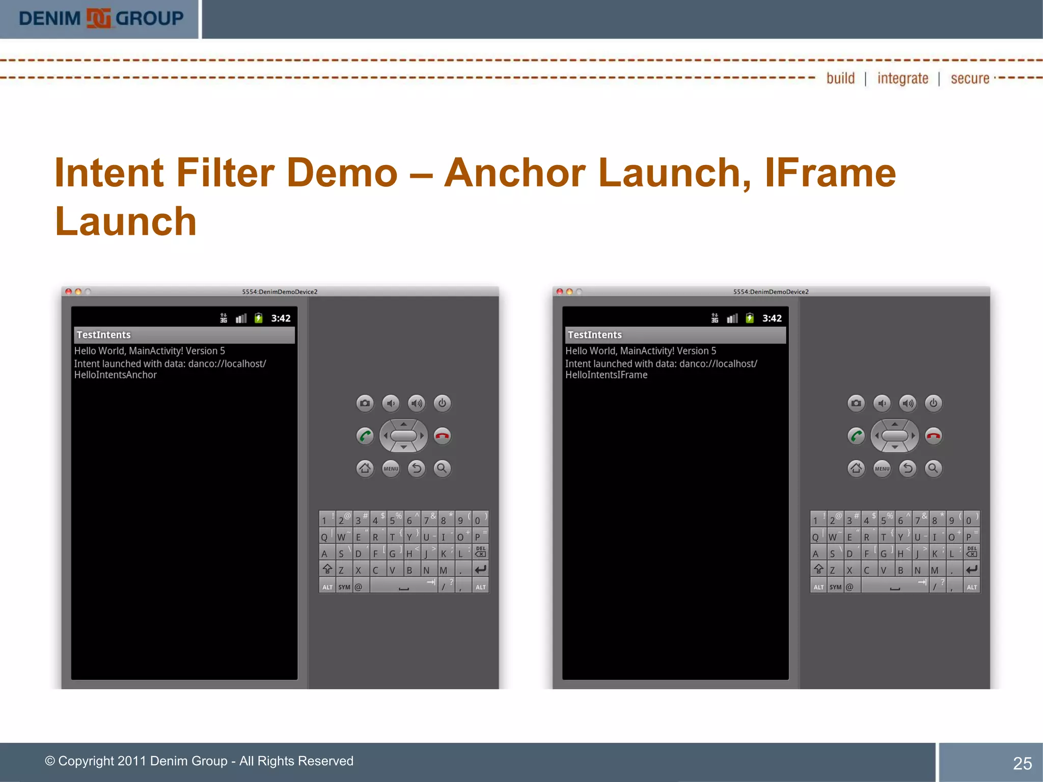 Intent Filter Demo – Anchor Launch, IFrame
 Launch




© Copyright 2011 Denim Group - All Rights Reserved   25
 