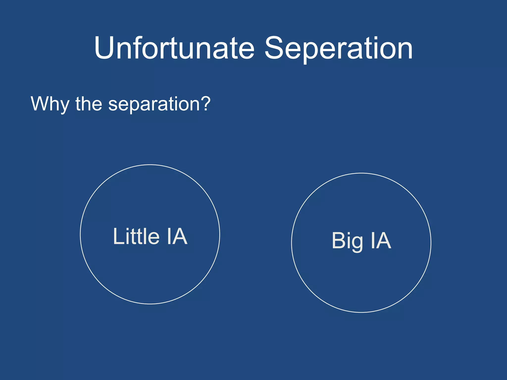 Unfortunate Seperation
Why the separation?




        Little IA     Big IA
 
