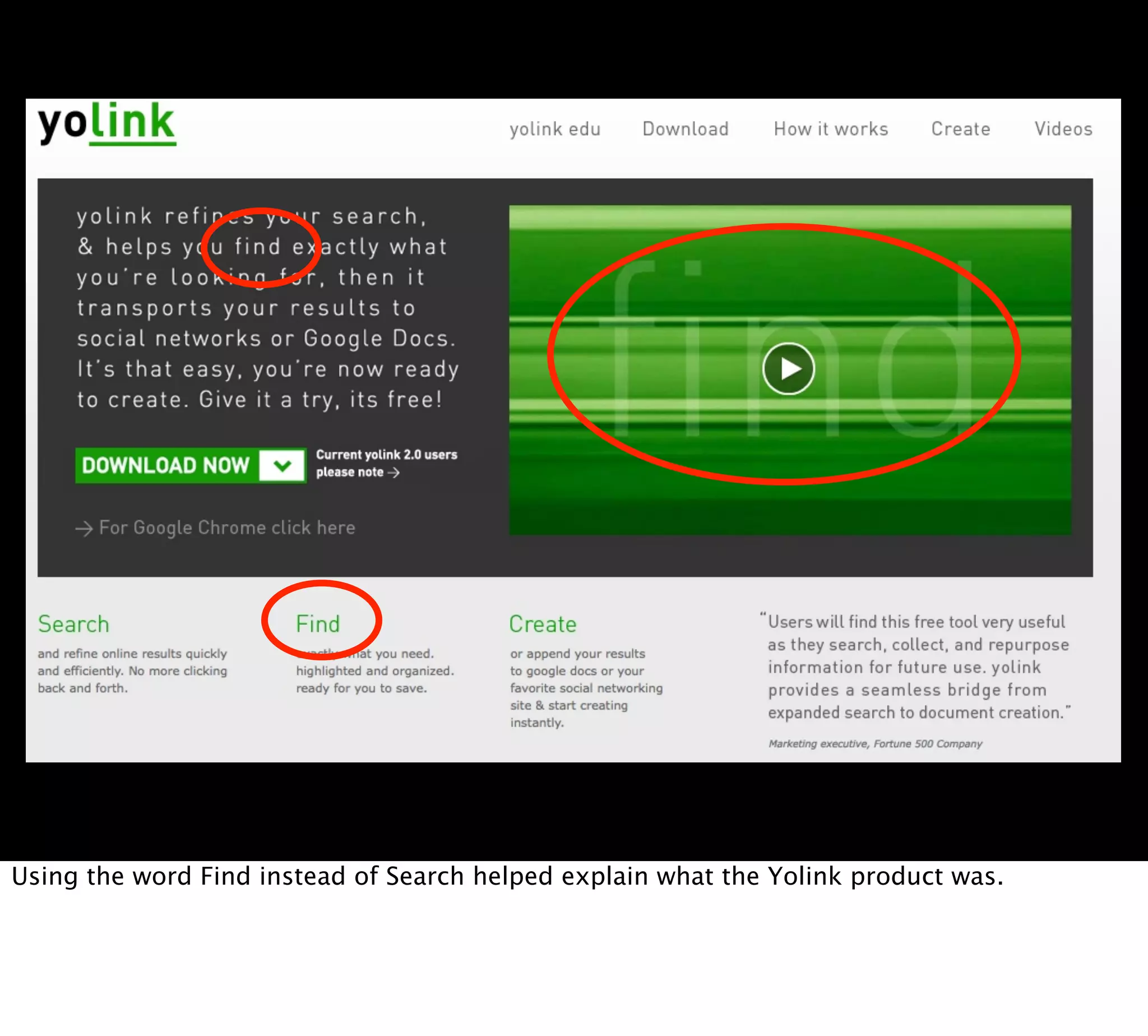 Using the word Find instead of Search helped explain what the Yolink product was.
 