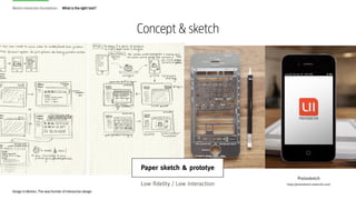Motion interaction foundations

What is the right tool?

Concept & sketch

Paper sketch & prototye
Protosketch

Low fideli...