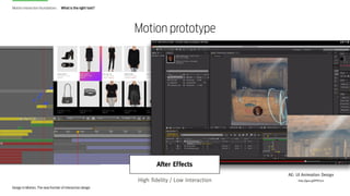 Motion interaction foundations

What is the right tool?

Motion prototype

After Effects
AE: UI Animation Design

High fid...