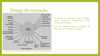 Design de Interação
• Figura 1: DisciplinasAcadêmicas Fonte: Preece, 2009.
• O design de interação pode abranger
várias di...
