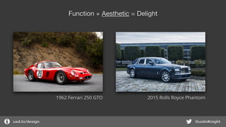 uxd.to/design @ustinKnight
Function + Aesthetic = Delight
1962 Ferrari 250 GTO 2015 Rolls Royce Phantom
 