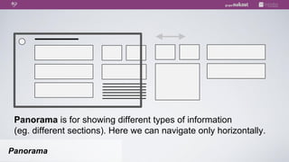 Panorama is for showing different types of information
 (eg. different sections). Here we can navigate only horizontally.

Panorama
 
