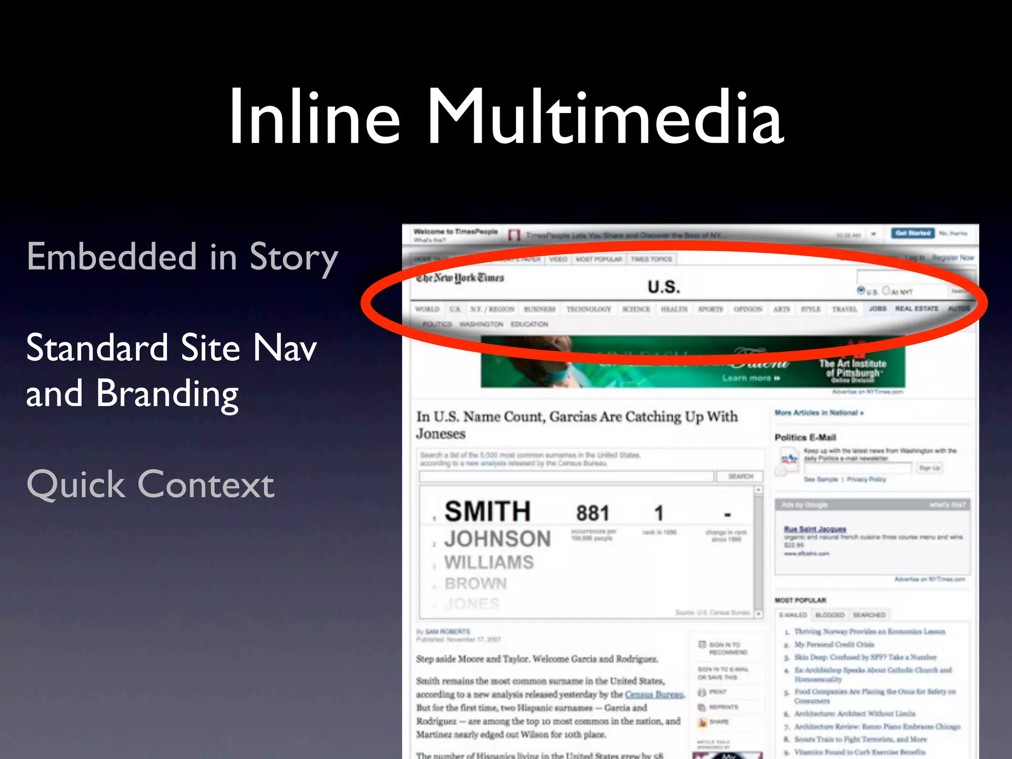 Inline Multimedia
Embedded in Story

Standard Site Nav
and Branding

Quick Context
 