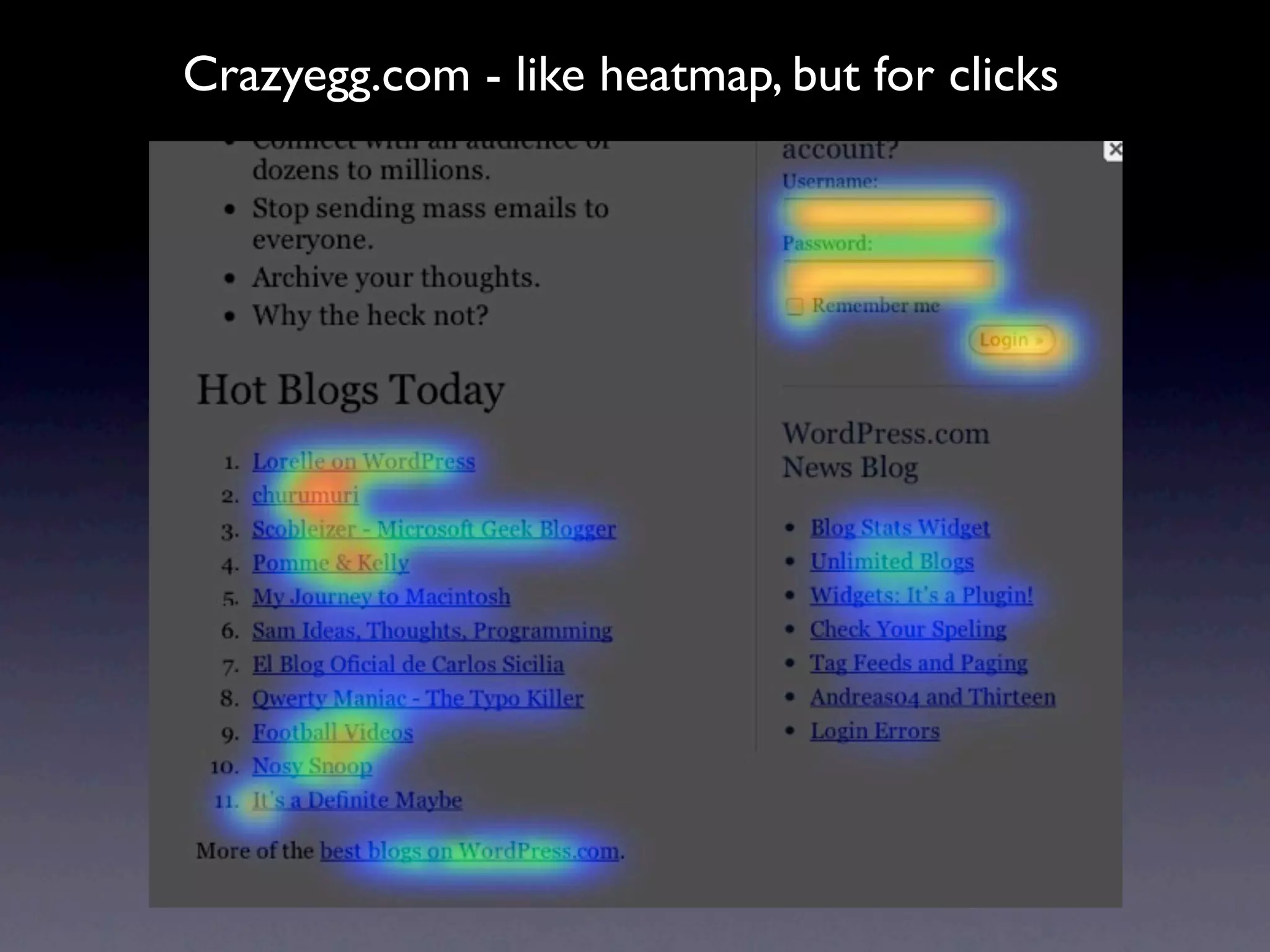 Crazyegg.com - like heatmap, but for clicks
 