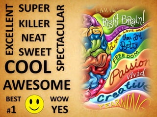 EXCELLENT   SUPER



                     SPECTACULAR
            KILLER
            NEAT
            SWEET
COOL
AWESOME
 BEST            WOW
 #1              YES
 