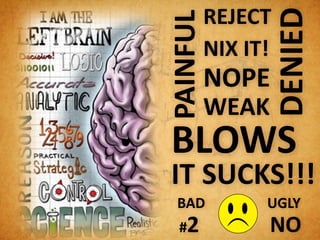 REJECT




                    DENIED
PAINFUL
          NIX IT!
          NOPE
          WEAK
BLOWS
IT SUCKS!!!
 BAD            UGLY
 #2              NO
 