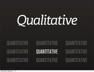 Qualitative
QUANTITATIVE QUANTITATIVE QUANTITATIVE
QUANTITATIVE QUANTITATIVE QUANTITATIVE
QUANTITATIVE QUANTITATIVE QUANTITATIVE
Wednesday, September 11, 13
 