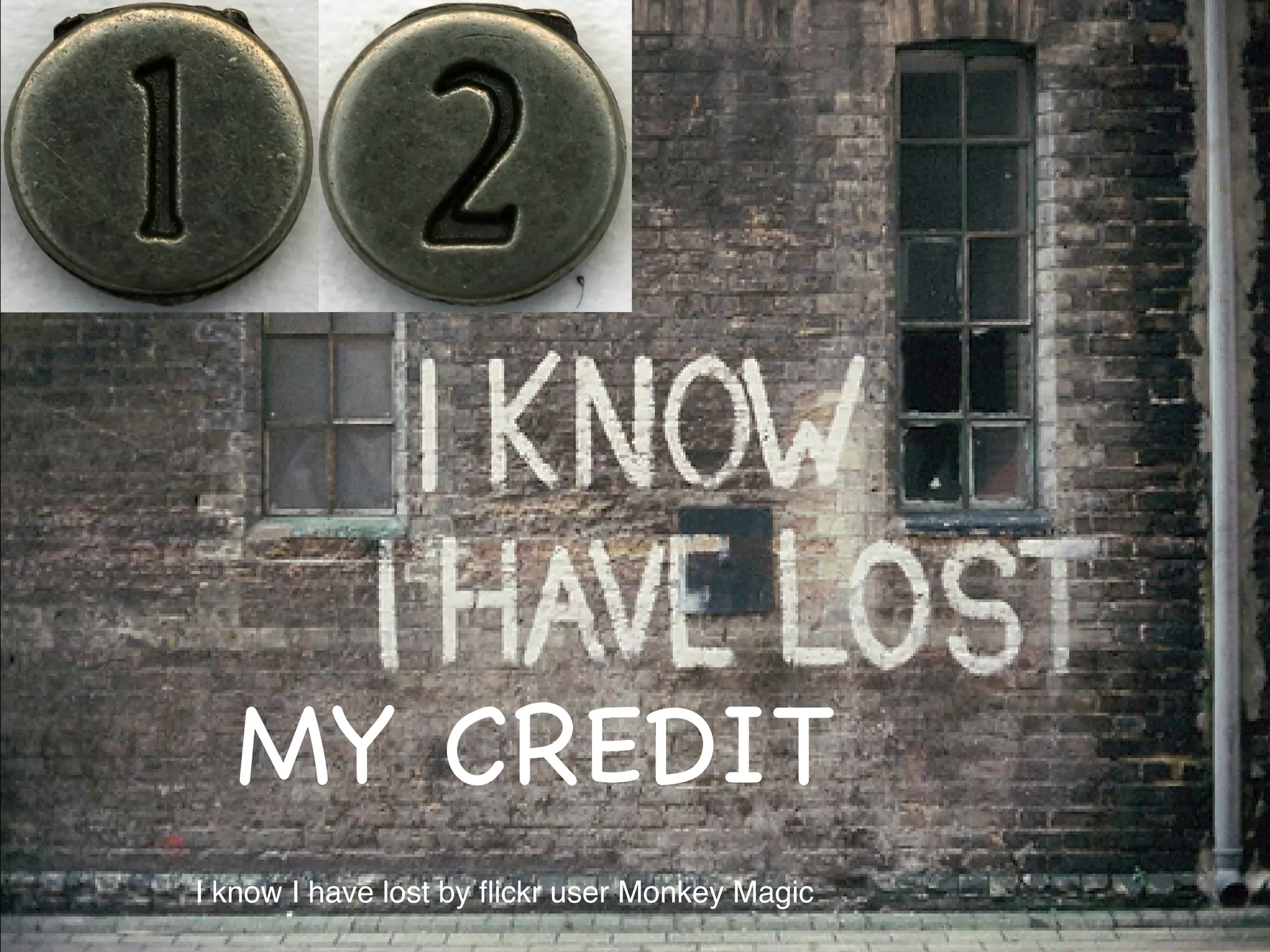MY CREDIT
I know I have lost by ﬂickr user Monkey Magic
 