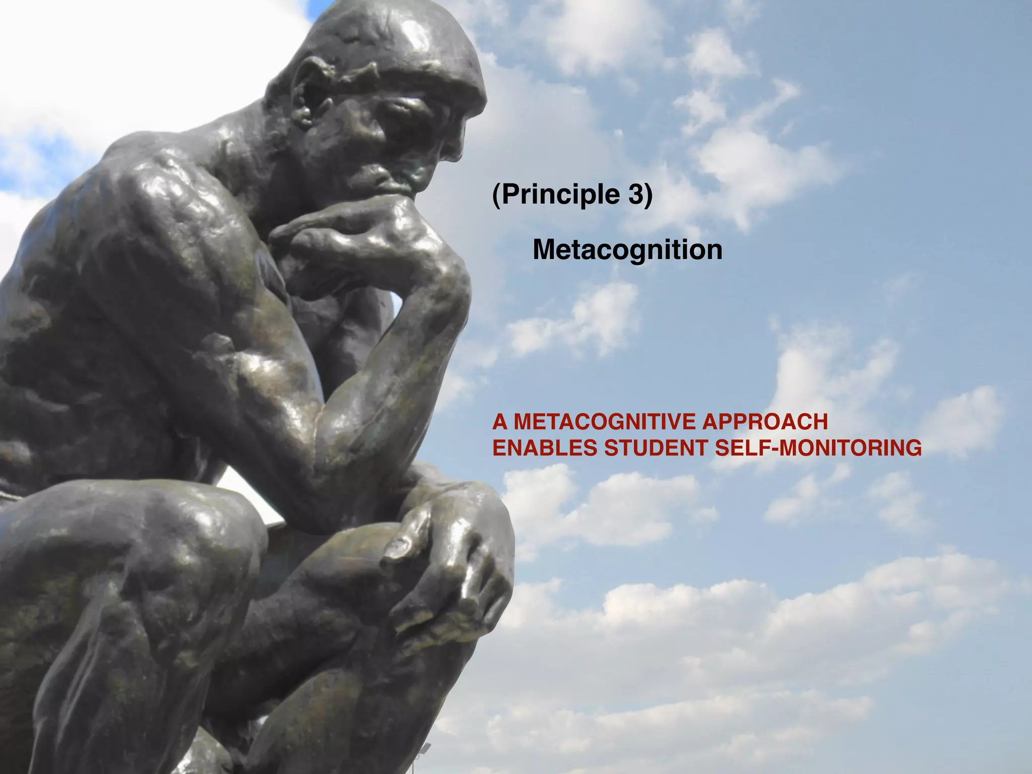 (Principle 3)
   Metacognition




A METACOGNITIVE APPROACH
ENABLES STUDENT SELF-MONITORING
 