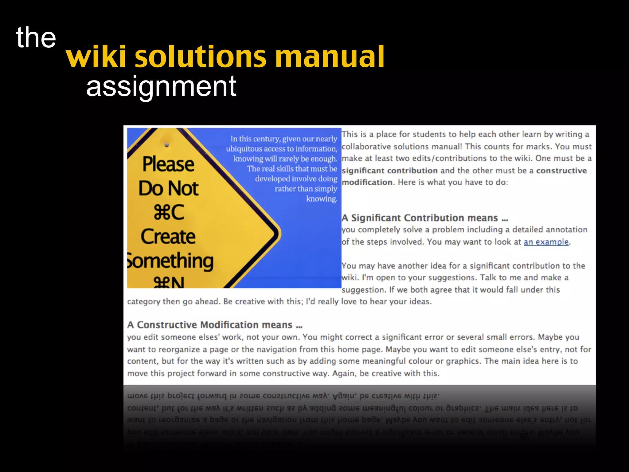 the
      wiki solutions manual
       assignment




                              95
 
