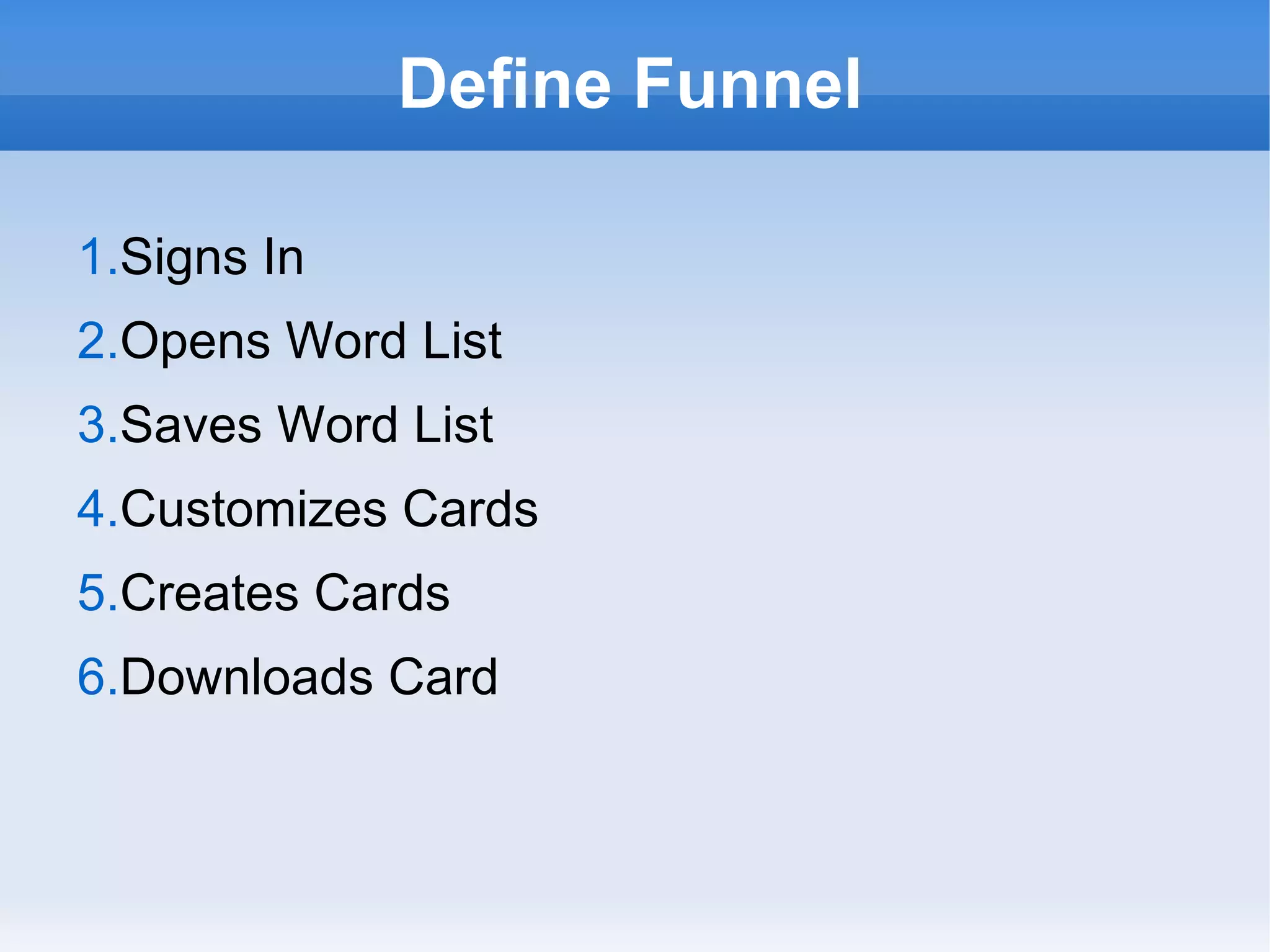 Define Funnel Signs In Opens Word List Saves Word List Customizes Cards Creates Cards Downloads Card 