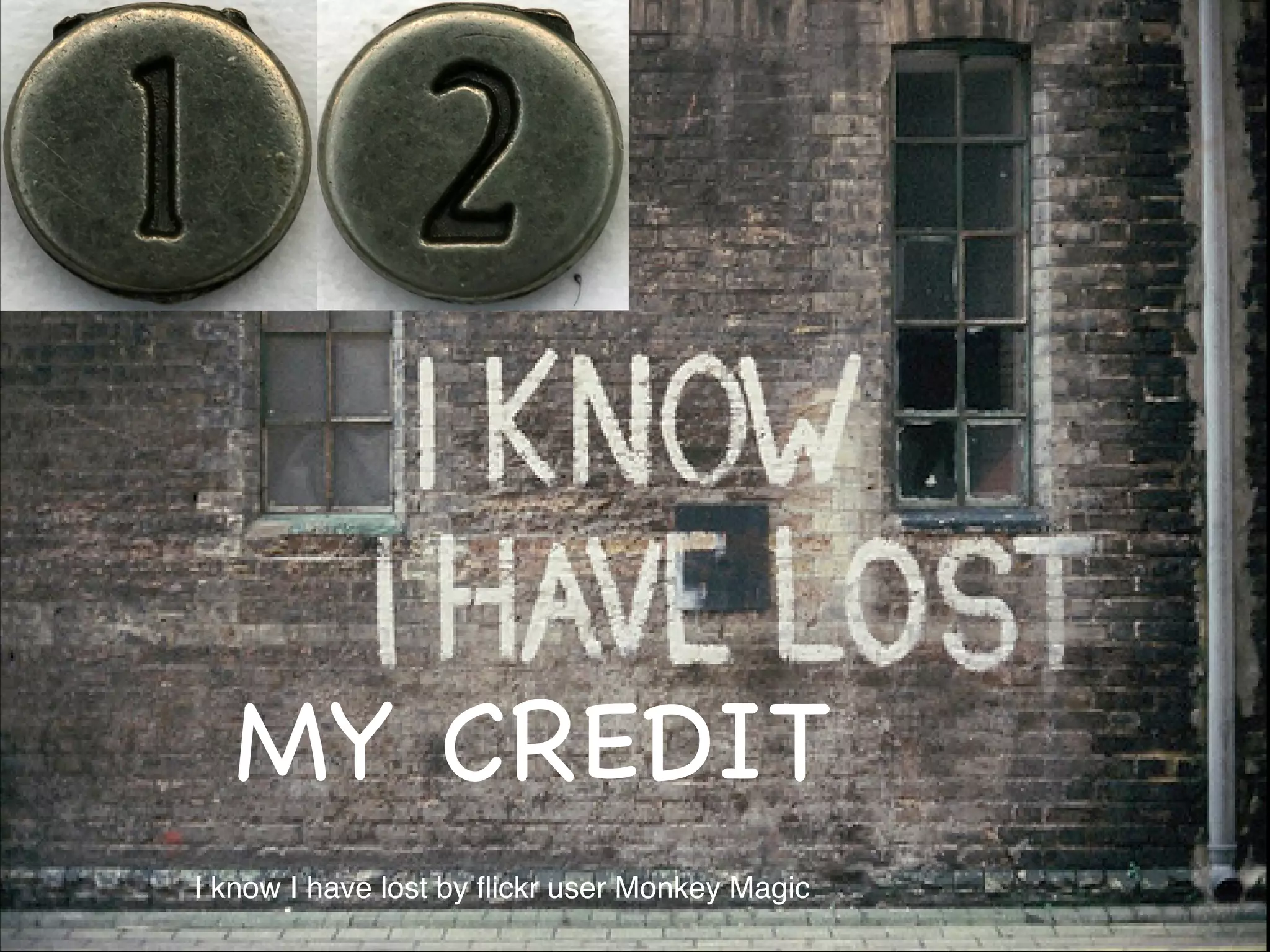 MY CREDIT
I know I have lost by ﬂickr user Monkey Magic
 