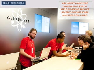 NÃO IMPORTA ONDE VOCÊ
COMPROUUM PRODUTO
APPLE, NO GENIUS BARVOCÊ
RECEBE O SUPORTESOBRE
QUALQUER DIFICULDADE.
DESIGN DE SERVIÇOS
 