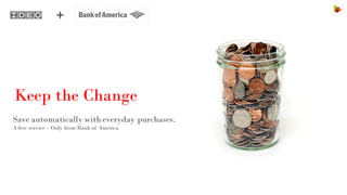 Keep the Change
Save automatically with everyday purchases.
A free service – Only from Bank of America

 