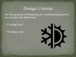 For the purpose of designing air conditioning systems,
we consider the following:
✔ Cooling Load
✔ Heating Load
Design Cri...