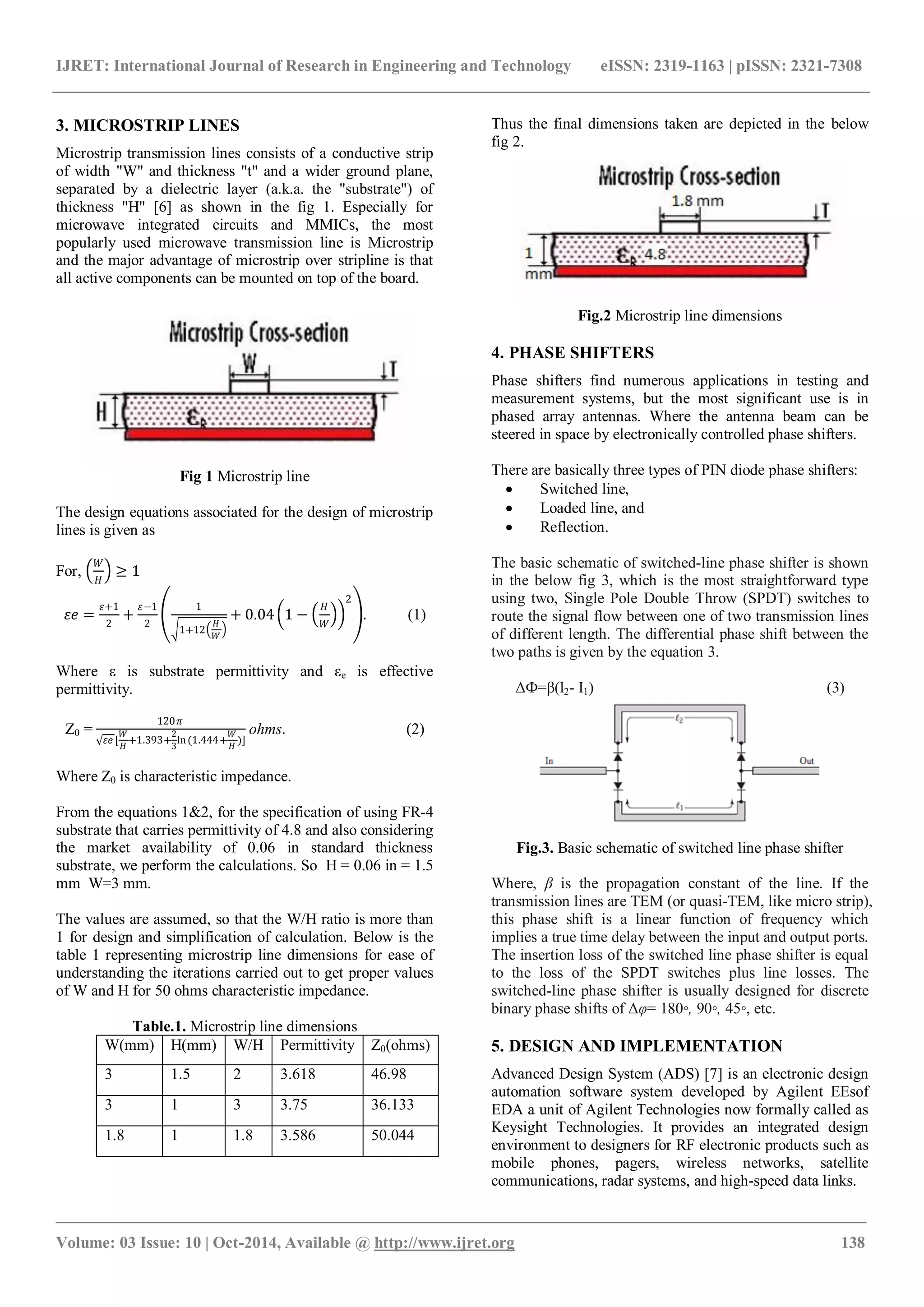 Design of a 90⁰ switched line phase shifter for phased array antennas | PDF