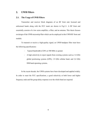 Design of a microstrip bandpass filter for 3.1 10.6 g hz uwb system | PDF