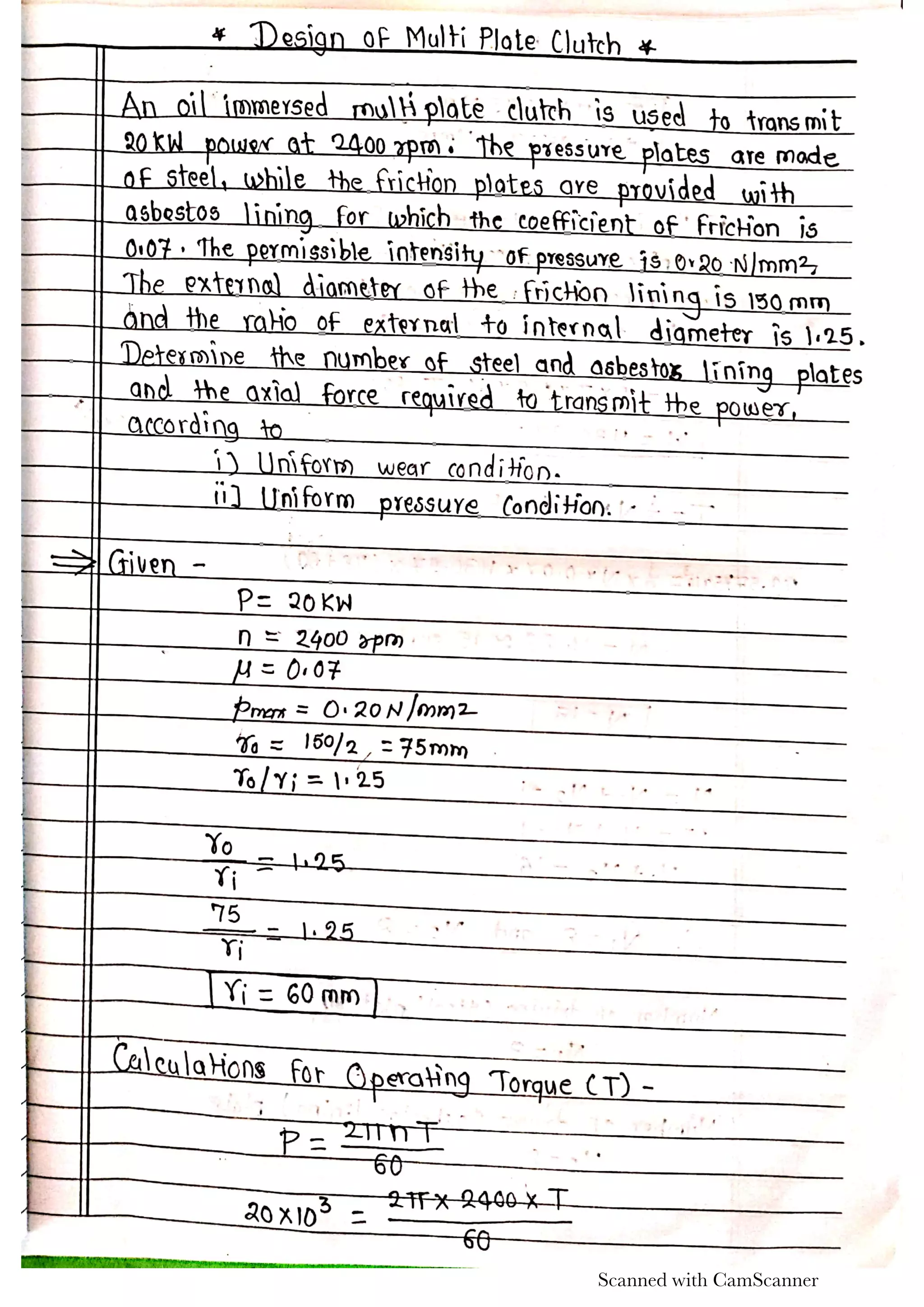 Design of Clutch numerical by Prof. Sagar Dhotare