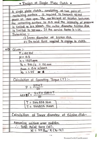 Design of Clutch numerical by Prof. Sagar Dhotare | PDF