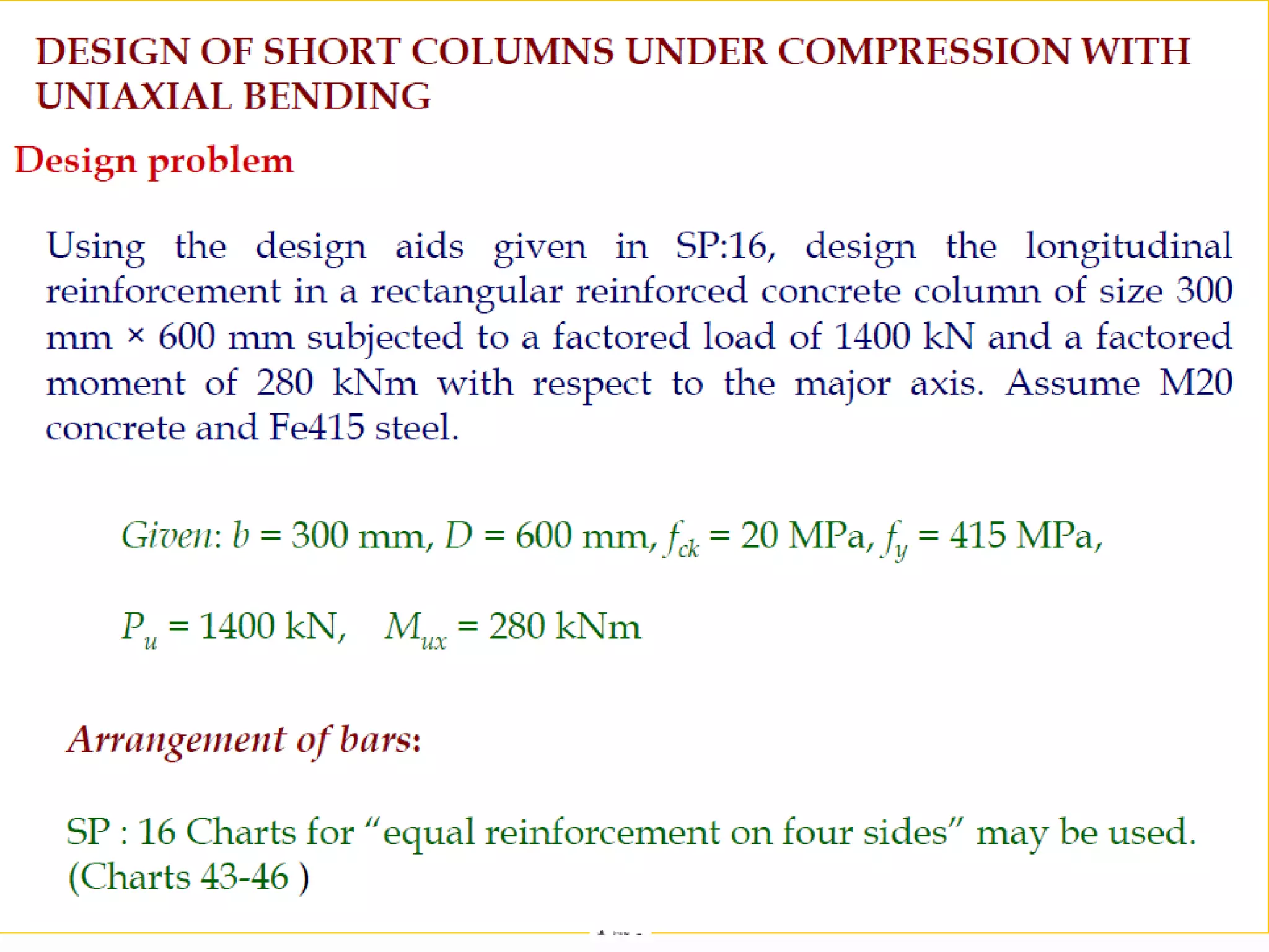 Design of columns uniaxial load as per IS 456-2000 | PPT