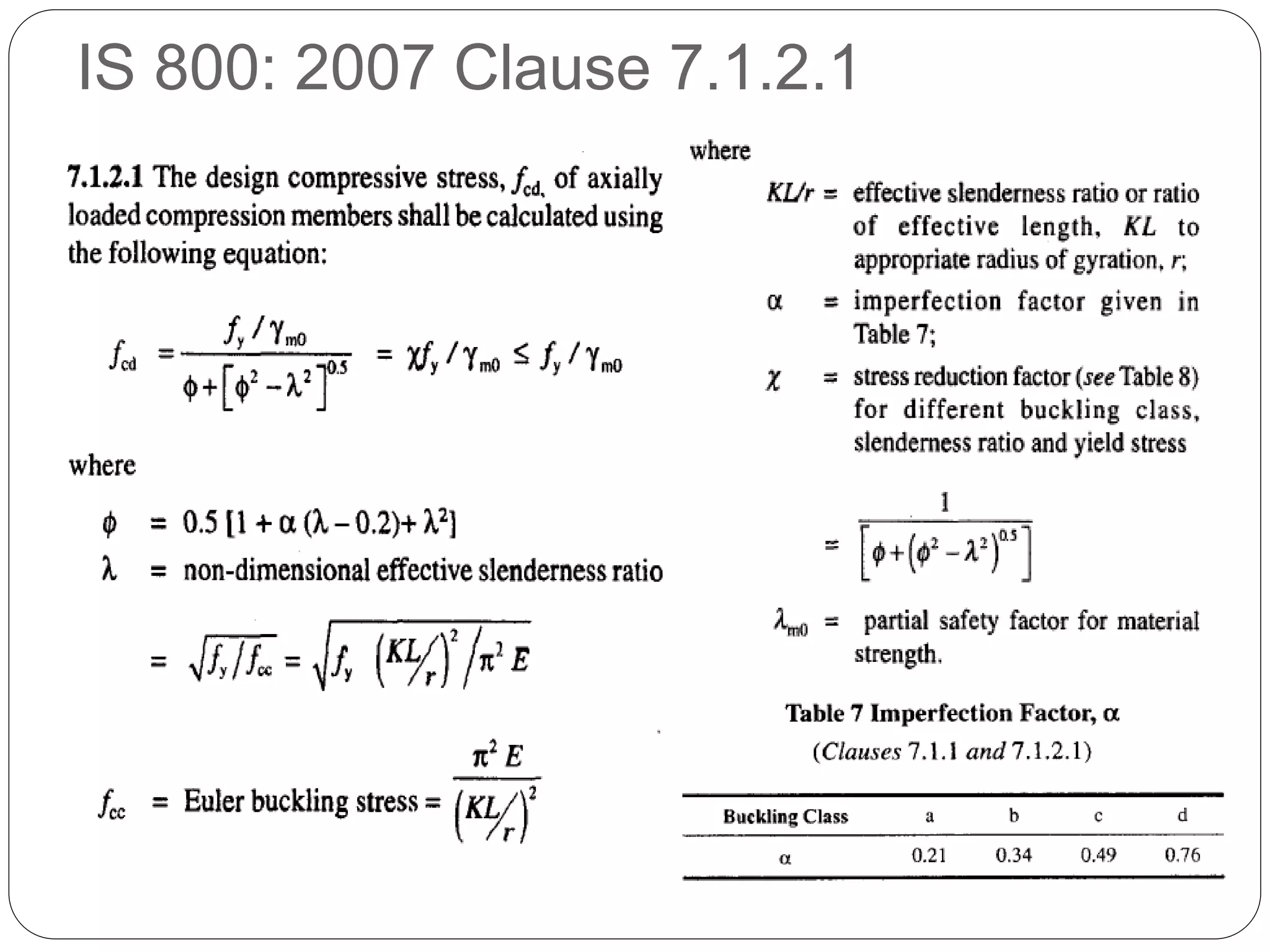 IS 800: 2007 Clause 7.1.2.1
 