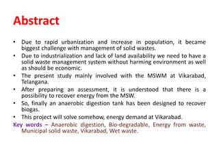 Design of energy recovery plant from municipal solid waste | PPTX