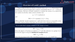 Overview of Lenth’s method
For an individual contrast, compare to the margin of error
 