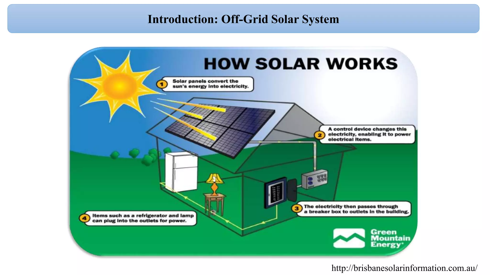 Introduction: Off-Grid Solar System
http://brisbanesolarinformation.com.au/
 